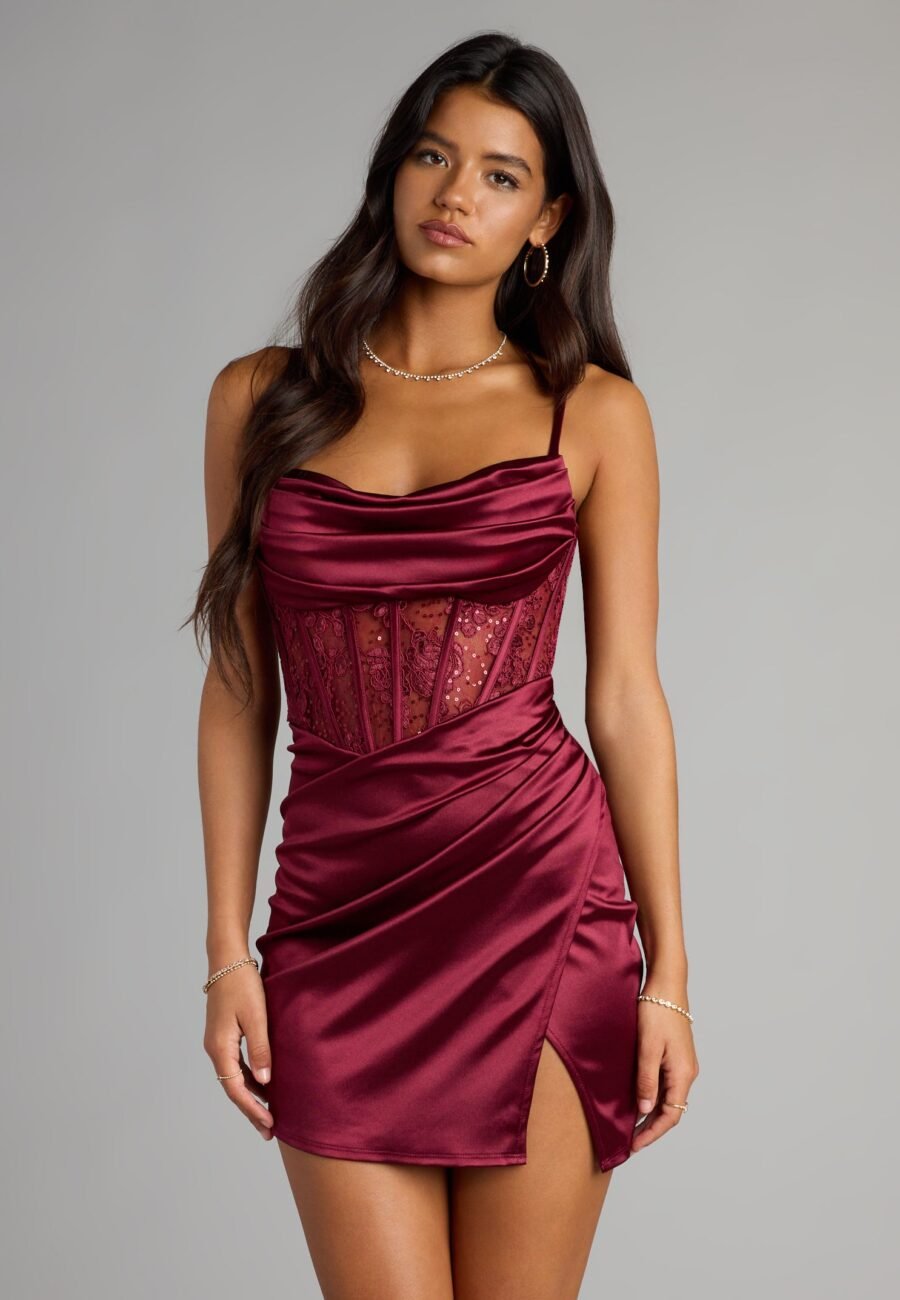 Hillary Satin Corset Lace-Up Mini Dress