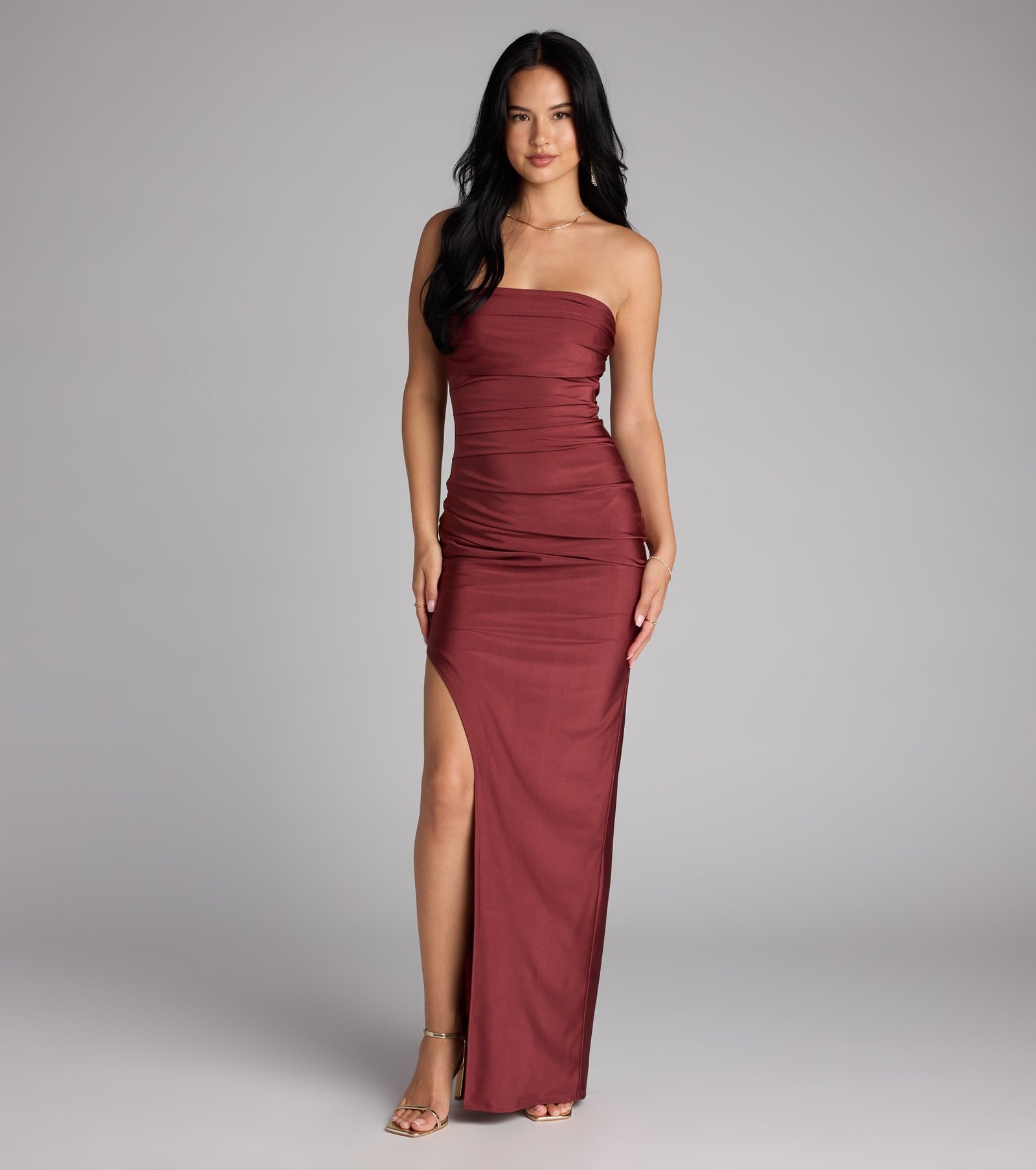 Anisley Strapless High Slit Column Formal Dress - Image 13