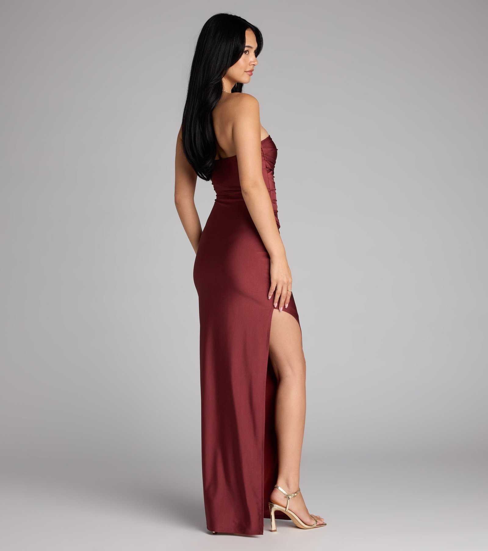 Anisley Strapless High Slit Column Formal Dress - Image 14