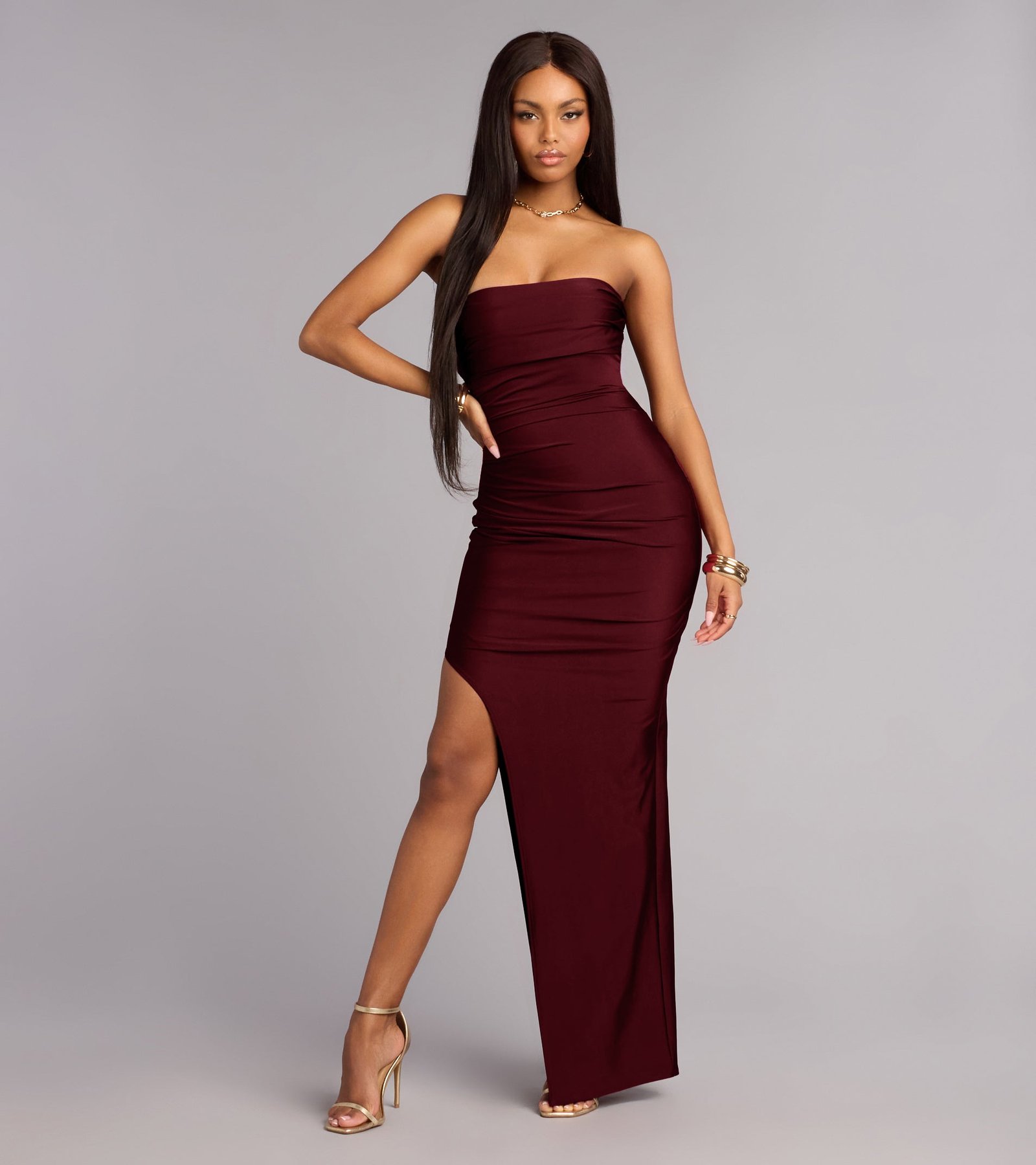Anisley Strapless High Slit Column Formal Dress - Image 37
