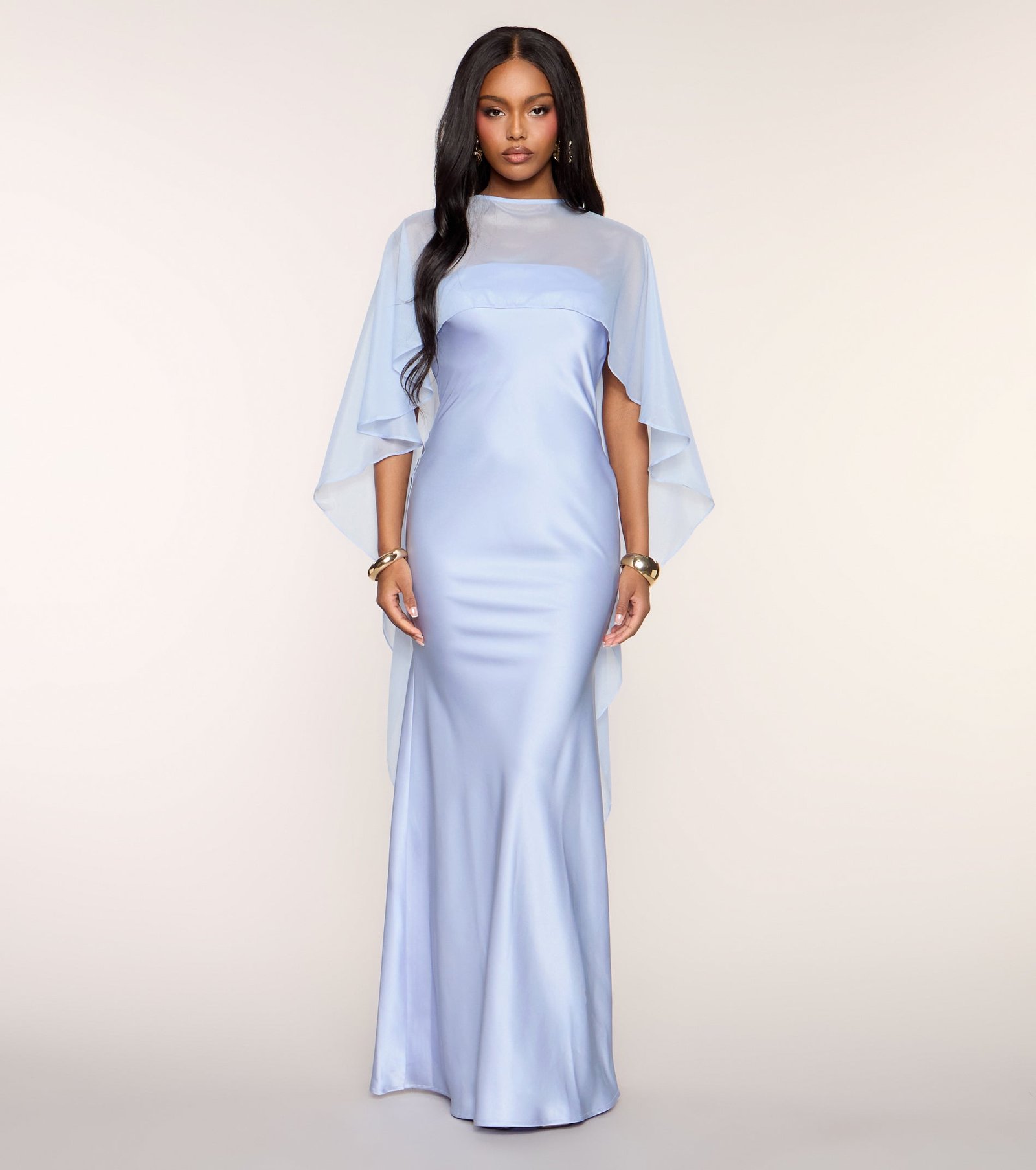 Felicity Satin Dress With Sheer Shawl - Image 2