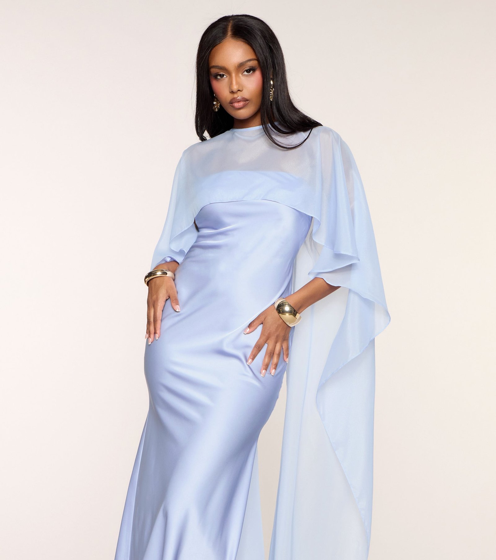 Felicity Satin Dress With Sheer Shawl - Image 5