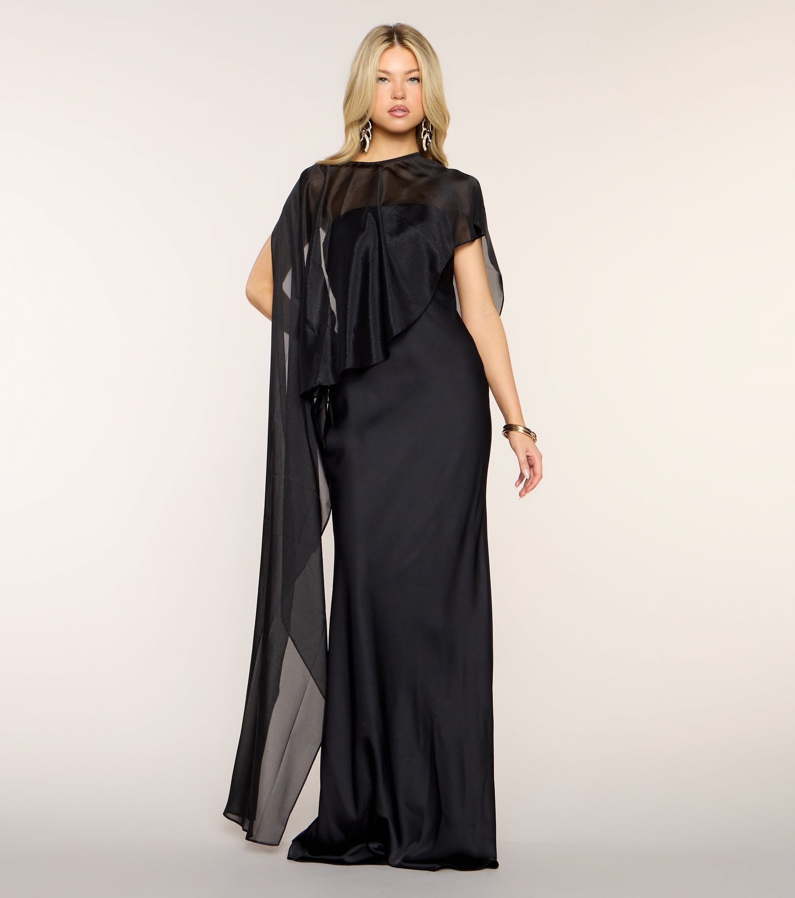 Felicity Satin Dress With Sheer Shawl - Image 12